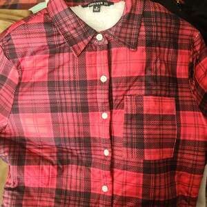 Forever 21 New, Red Black Plaid Sherpa Lined Button Down Shirt Jacket